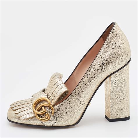 gucci heels thick discontinued|Gucci marmont fringe heels.